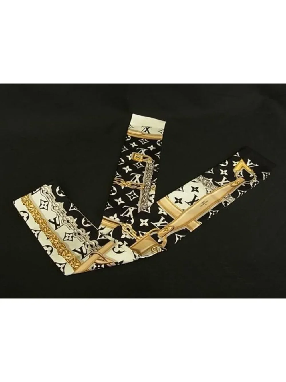 Louis Vuitton Bandeau Monogram Confidential Silk Ribbon Scarf Black